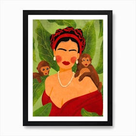 Frida and Monkeys Art Print