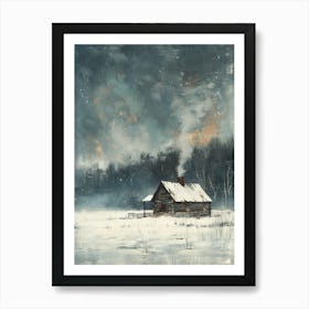 Cabin In The Snow Art Print