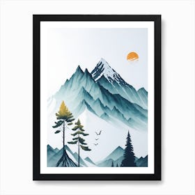 Mountain And Forest In Minimalist Watercolor Vertical Composition 237 Art Print