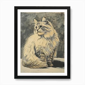 Himalayan Cat Relief Illustration 3 Art Print