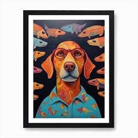 Dog With Fishes Art Print