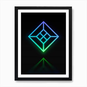 Neon Blue and Green Abstract Geometric Glyph on Black n.0397 Art Print