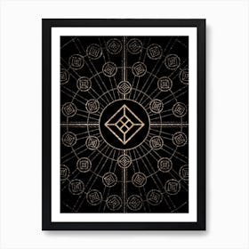 Geometric Glyph Radial Array in Glitter Gold on Black n.0156 Art Print