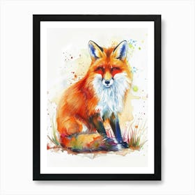 Fox Colourful Watercolour 1 Art Print