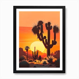 Joshua Trees At Sunrise Retro Illustration (4) Art Print