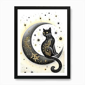 Black Cat on The Moon Art Print