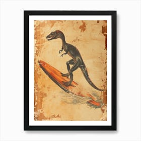 Vintage Archaeopteryx Dinosaur On A Surf Board Art Print