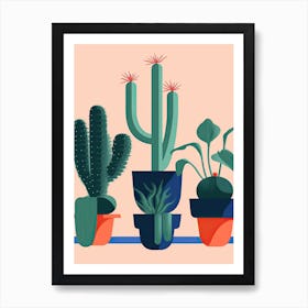 Collection Of Potted Cacti Illustration 3 Art Print