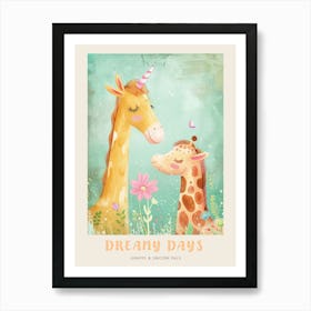 Giraffe & Unicorn Pastel Storybook Style 2 Poster Art Print