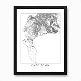 Cape Town White Map Art Print