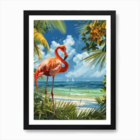 Greater Flamingo Celestun Yucatan Mexico Tropical Illustration 5 Art Print