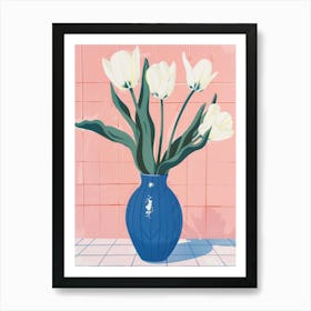 White Tulips In Blue Vase 1 Art Print