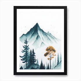 Mountain And Forest In Minimalist Watercolor Vertical Composition 139 Art Print