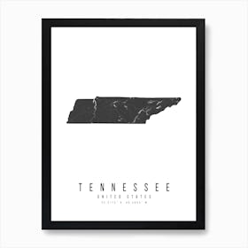 Tennessee Mono Black And White Modern Minimal Street Map Art Print