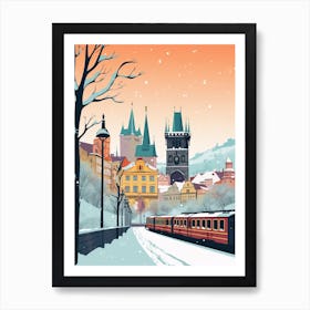 Vintage Winter Travel Illustration Prague Czech Republic 1 Art Print