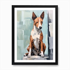 Basenji Dog, Painting In Light Teal And Brown 1 Poster