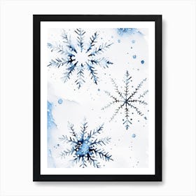 Snowflakes In The Snow,  Snowflakes Minimalist Watercolour 1 Art Print