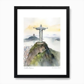 Christ The Redeemer, Rio De Janeiro, Brazil 3 Watercolour Travel Poster Art Print