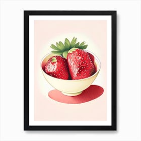 Bowl Of Strawberries, Fruit, Marker Art Illustration 2 Art Print