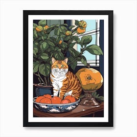 Drawing Of A Still Life Of Bouvardia With A Cat 2 Art Print