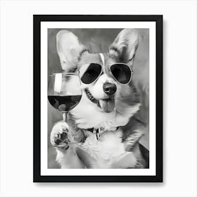 Corgi Dog With Wine Glasses Art Print