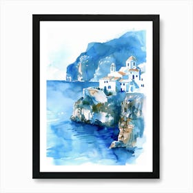 Watercolor Of A Village On The Coast Art Print