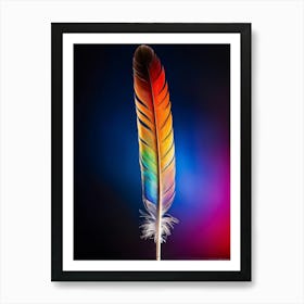 Feather Showcasing Vibrant Multicolored Spectrum Intricate Gradient Transitions From Root To Tip C Art Print