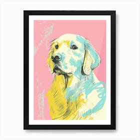 Golden Retriever Dog Pastel Line Watercolour Illustration  2 Art Print