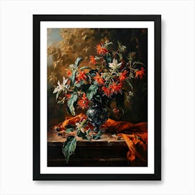 Baroque Floral Still Life Bee Balm 4 Art Print