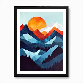 Mountains And Sunset Art Print