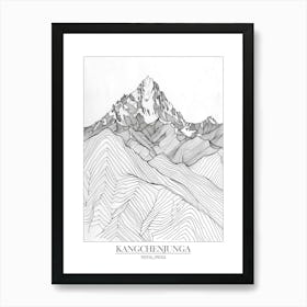 Kangchenjunga Nepal India Line Drawing 8 Poster Art Print