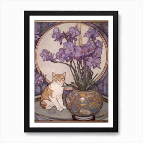 Crocus With A Cat 4 Art Nouveau Style Art Print