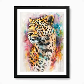 Leopard Colourful Watercolour 1 Art Print