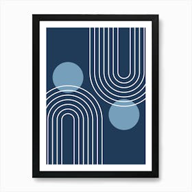 Mid Century Modern Geometric B19 In Navy Blue Shades (Rainbow And Sun Abstract) 01 Art Print