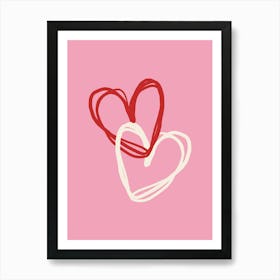 Pink Red and Cream Love Hearts Art Print