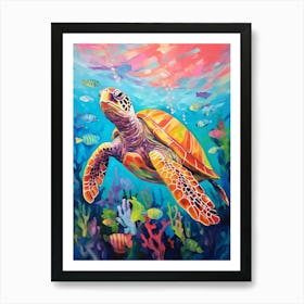 Sea Turtle And Fish In Ocean Art Print