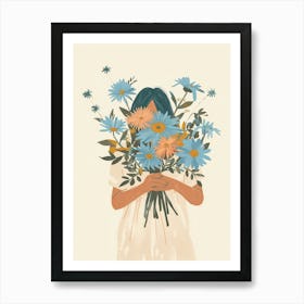 Spring Girl With Blue Flowers 7 Art Print