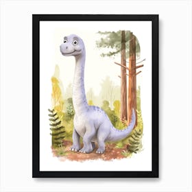 Sweet Brontosaurus Dinosaur Watercolour 2 Art Print