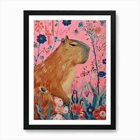 Floral Animal Painting Capybara 1 Art Print