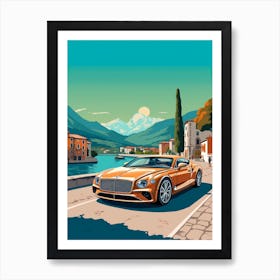 A Bentley Continental Gt Car In The Lake Como Italy Illustration 4 Art Print