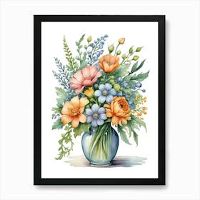 Watercolor Flowers In A Vase 11 Art Print