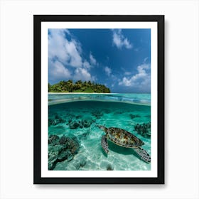 Turtle In The Maldives Art Print