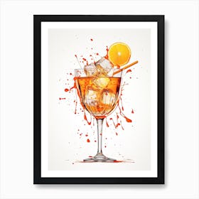 Watercolour Aperol Spritz Floral Infusion Cocktail 3 Art Print