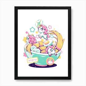 Unicorn Bowl - Cute Geek Food Ramen Japanese Magic Unicorns Gift Art Print