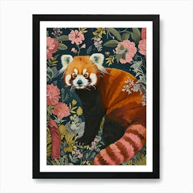 Floral Animal Painting Red Panda 4 Art Print