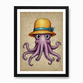 Octopus In A Hat Art Print