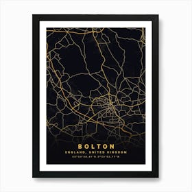 Bolton England Black And Gold Map Poster