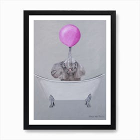 Elephant With Bubblegum In Bathtub Art Print