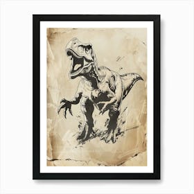 Giganotosaurus Dinosaur Black Ink Illustration 3 Art Print