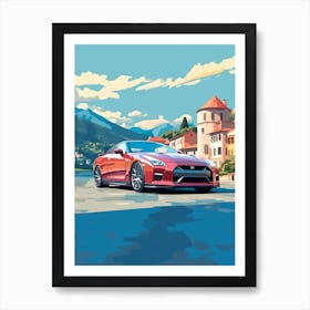 A Nissan Gt R Car In The Lake Como Italy Illustration 3 Art Print